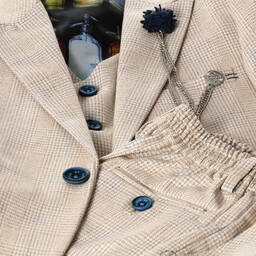 House of Cavani-بدلة كاروهات تويل لون بيج للأولاد | Childrensalon