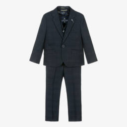 House of Cavani-بدلة تورينو مربعات لون كحلي للأولاد | Childrensalon