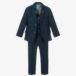 House of Cavani-Boys Navy Blue Wool Tweed Carnegi Suit | Childrensalon