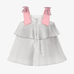 Hucklebones London-Baby Girls Glittery Silver Pleated Dress | Childrensalon