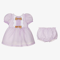 Hucklebones London-Baby Girls Purple Crêpe Bows Dress | Childrensalon