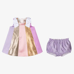 Hucklebones London-Baby Girls Purple & Metallic Stripe Dress | Childrensalon