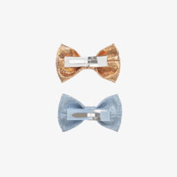 Hucklebones London-Girls Blue & Gold Hair Clips (2 Pack) | Childrensalon