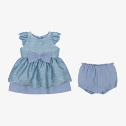 Hucklebones London-Girls Metallic Blue Scalloped Dress | Childrensalon