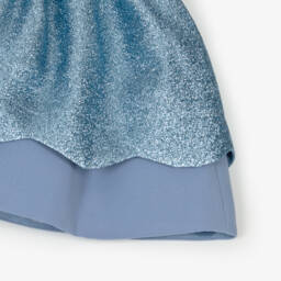 Hucklebones London-Girls Metallic Blue Scalloped Dress | Childrensalon