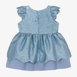 Hucklebones London-Girls Metallic Blue Scalloped Dress | Childrensalon