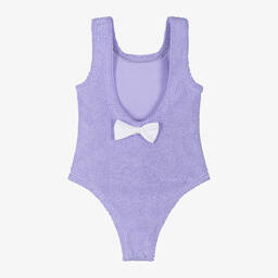 Hunza G-مايّوه كرينكل بفيونكة لون بنفسجي للبنات | Childrensalon