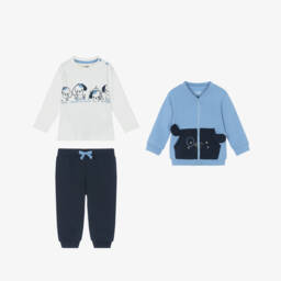 iDO-Baby Boys Blue Cotton Dog Tracksuit Set | Childrensalon