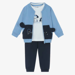 iDO-Baby Boys Blue Cotton Dog Tracksuit Set | Childrensalon