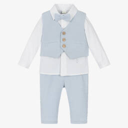 iDO Mini-Baby Boys Blue Cotton Suit | Childrensalon