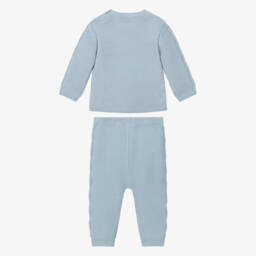 iDO Mini-Baby Boys Blue Knitted Trouser Set with Bear Motif | Childrensalon