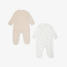iDO-Beige & Ivory Velour Bunny Rabbit Babygrows (2 Pack) | Childrensalon