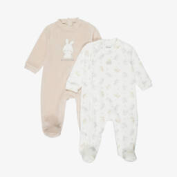 iDO-Beige & Ivory Velour Bunny Rabbit Babygrows (2 Pack) | Childrensalon