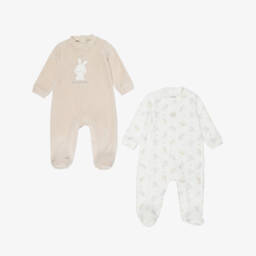 iDO-Beige & Ivory Velour Bunny Rabbit Babygrows (2 Pack) | Childrensalon