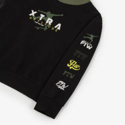 iDO-Boys Black & Green Slogan Print Hooded Tracksuit  | Childrensalon