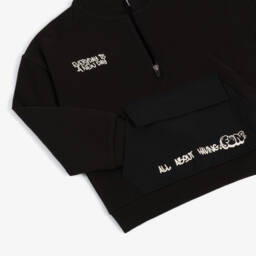 iDO-Boys Black Half Zip Hooded Sweatshirt | Childrensalon