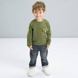iDO Baby-Boys Green Skater Slogan Sweatshirt | Childrensalon