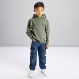 iDO-Худи зелёное из хлопка с эффектом потертости для мальчиков | Childrensalon