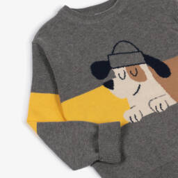 iDO-Boys Grey Marl Cotton Sweater with Intarsia Dog | Childrensalon