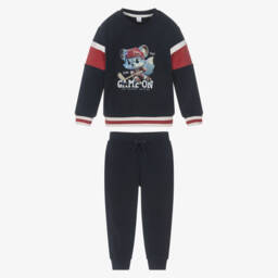 iDO-Boys Navy Blue Cotton Ice Hockey Inspired Tracksuit | Childrensalon
