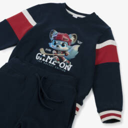 iDO-Boys Navy Blue Cotton Ice Hockey Inspired Tracksuit | Childrensalon