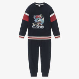 iDO-Boys Navy Blue Cotton Ice Hockey Inspired Tracksuit | Childrensalon