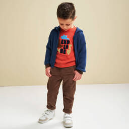 iDO-Boys Orange Cotton Bouclé Dinosaur Top | Childrensalon