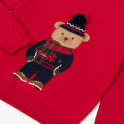 iDO-Boys Red Cotton & Wool Knit Bear Sweater with Pom-Pom | Childrensalon