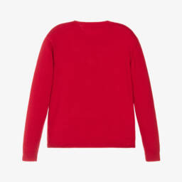 iDO-Boys Red Cotton & Wool Knit Bear Sweater with Pom-Pom | Childrensalon