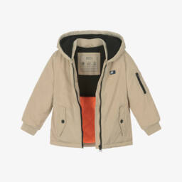 iDO-Boys Silky Beige Hooded Waterproof Coat | Childrensalon