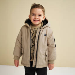 iDO-Boys Silky Beige Hooded Waterproof Coat | Childrensalon