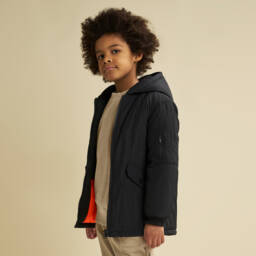 iDO-Boys Silky Black Waterproof Coat with Hood | Childrensalon