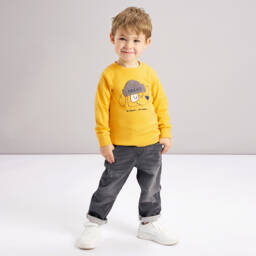 iDO-Boys Yellow Cotton Top with Embroidered Dog | Childrensalon