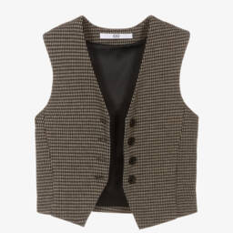 iDO Junior-Girls Beige & Black Houndstooth Waistcoat | Childrensalon