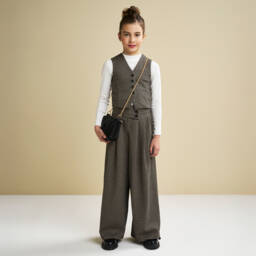 iDO Junior-Girls Beige & Black Houndstooth Waistcoat | Childrensalon
