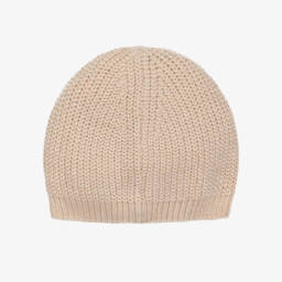 iDO-Girls Beige Chenille Knit Beanie Hat | Childrensalon