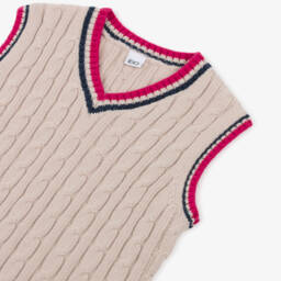 iDO-Girls Beige Cotton Cable Knit Slip Over | Childrensalon