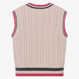 iDO-Girls Beige Cotton Cable Knit Slip Over | Childrensalon