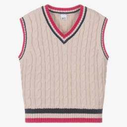 iDO-Girls Beige Cotton Cable Knit Slip Over | Childrensalon