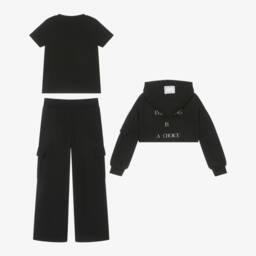 iDO Junior-Girls Black Cotton Tracksuit Set with Cargo Pockets | Childrensalon