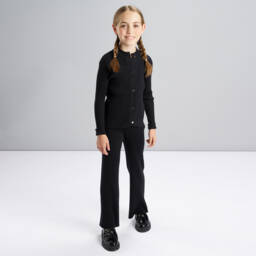 iDO-Girls Black Ribbed Knit Cardigan & Trouser Set | Childrensalon