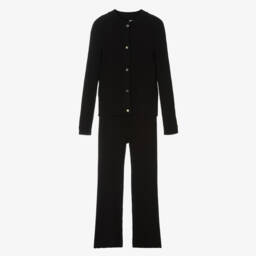 iDO-Girls Black Ribbed Knit Cardigan & Trouser Set | Childrensalon