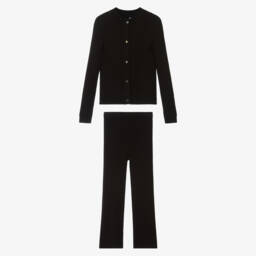 iDO-Girls Black Ribbed Knit Cardigan & Trouser Set | Childrensalon