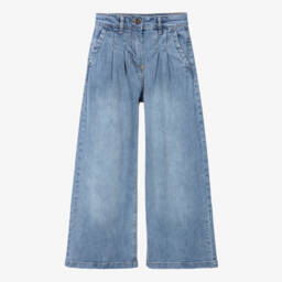 iDO-Girls Blue Wide Leg Denim Jeans with Belt | Childrensalon