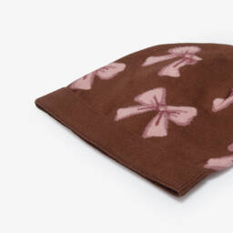 iDO-Шапка бини коричнево-розовая из хлопка с бантиками для девочек | Childrensalon