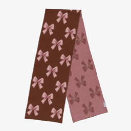 iDO-Girls Brown & Pink Cotton Knit Scarf with Bow Pattern | Childrensalon