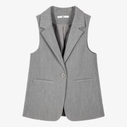 Girls Grey Single Button Sleeveless Blazer
