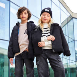 iDO-Girls Ivory & Black Striped Knitted Sweater | Childrensalon