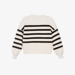 iDO-Girls Ivory & Black Striped Knitted Sweater | Childrensalon
