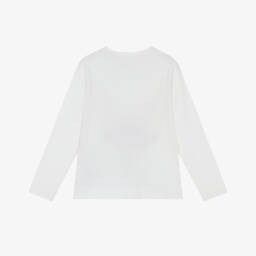 iDO-Girls Ivory Cotton Jersey Long-Sleeved Top with Gold Bows | Childrensalon